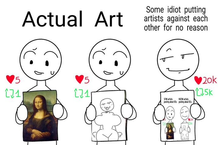 October 17th, 2024 post by @JMF_Drawings Actual Art Some idiot putting artists against each other for no reason 5 271 5 소고1 SFW artists NSFW artists posting about OCs posting about OCs 20k 175K 20k