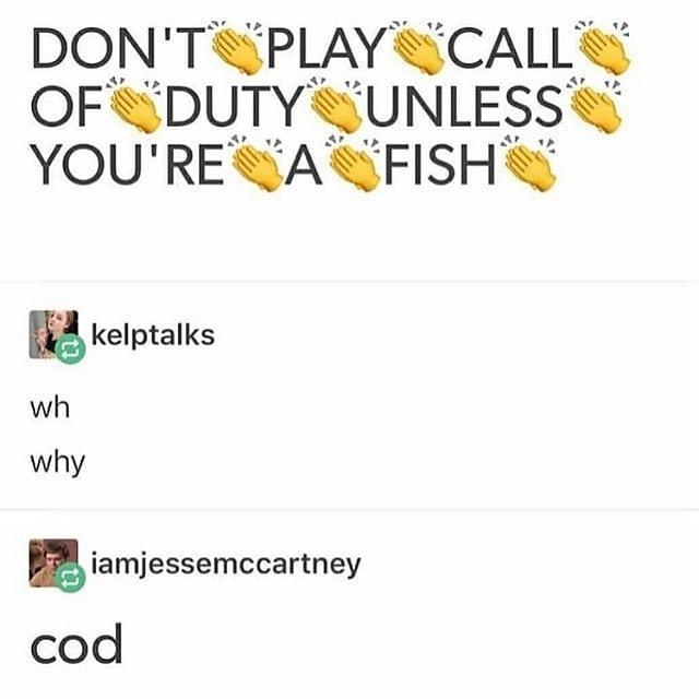 COD DON'T PLAY CALL OF DUTY UNLESS YOU'REA FISH kelptalks wh why iamjessemccartney cod