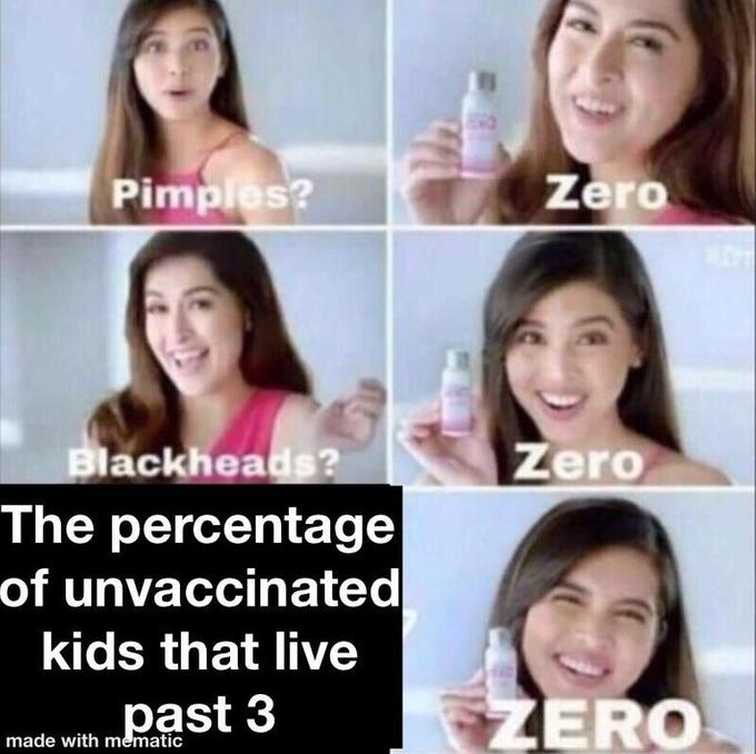 The percentage of unvaccinated kids that live past 3 Pimples Zero Zero ackhea The percentage of unvaccinated kids that live ERO made with mematic