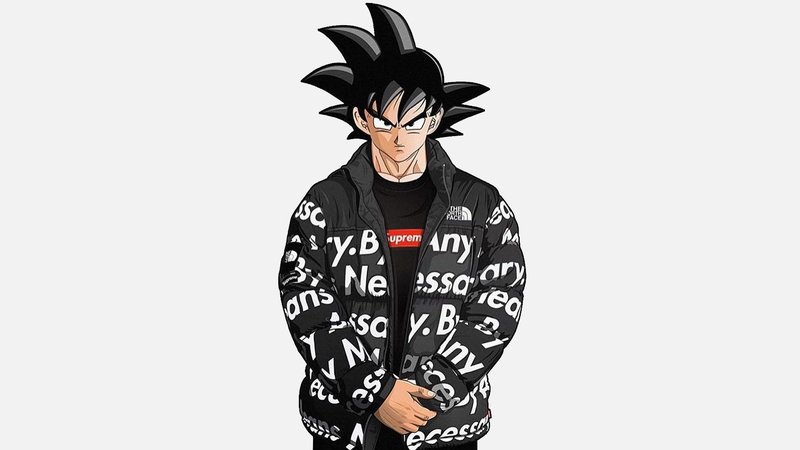 Son Goku in a Supreme shirt and jacket