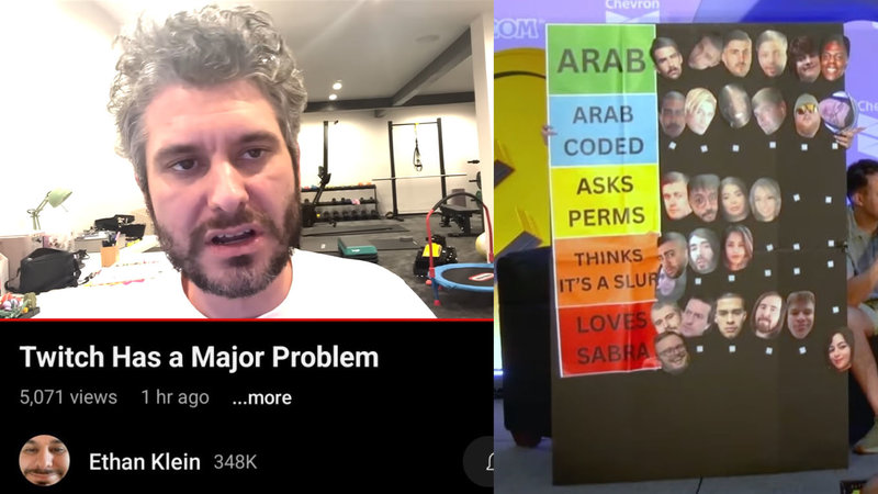 Ethan Klein vs Frogan Sabra Tier List Controversy depicting Klein's YouTube response video and an image of the TwitchCon event.
